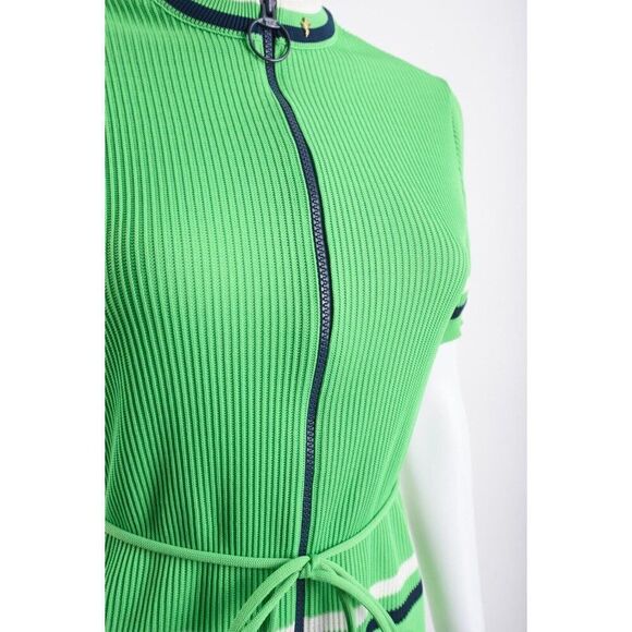 James Kenrob By Dalton Womens Knit Ribbed Dress Sz 8 Green Navy Blue Polka dot - Picture 3 of 6